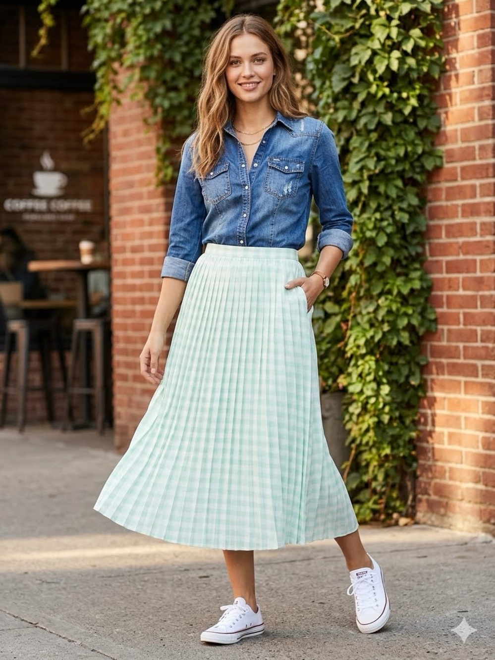 Dynamite Mint Green Pleated Midi Skirt - Picture 1 of 3